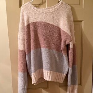 Altar'd State Cozy Colorblock Sweater - Cream, Pink, and Gray